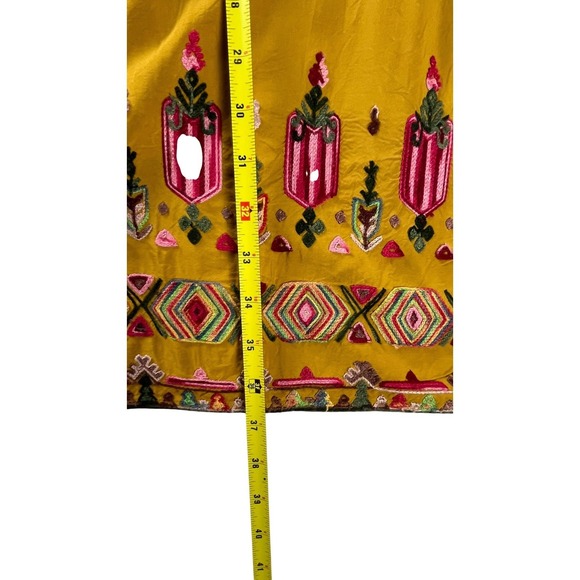 Anthropologie Floreat Raella Mustard Embroidered Boho Tiered Tunic Dress XL - Picture 14 of 16